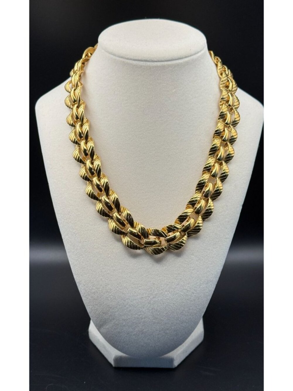 Vintage Monet Gold Chain Necklace Textured Links 18 Inch Statement